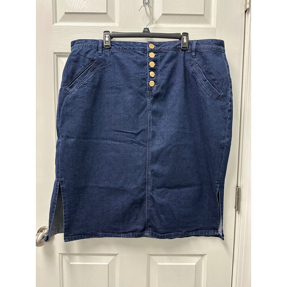 Eloquii Elements Womens Plus Size 22 Dark Wash Denim Button Fly Pencil Skirt